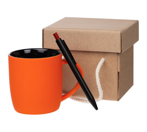 Набор Color Block: кружка и ручка, оранжевый с черным