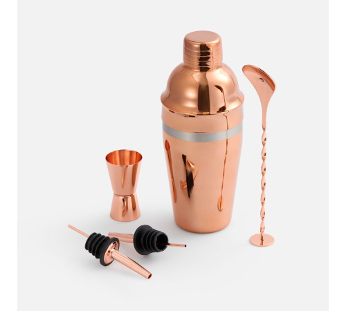 Набор для приготовления коктейлей Pourpour, медный с серебристой линией