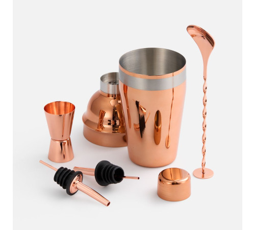 Набор для приготовления коктейлей Pourpour, медный с серебристой линией