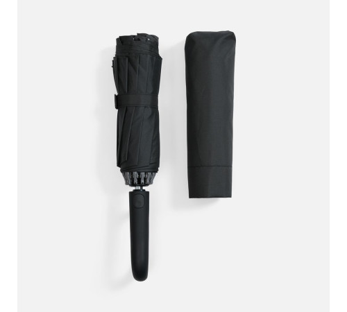 Зонт обратного сложения inLoop с ручкой-карабином, черный