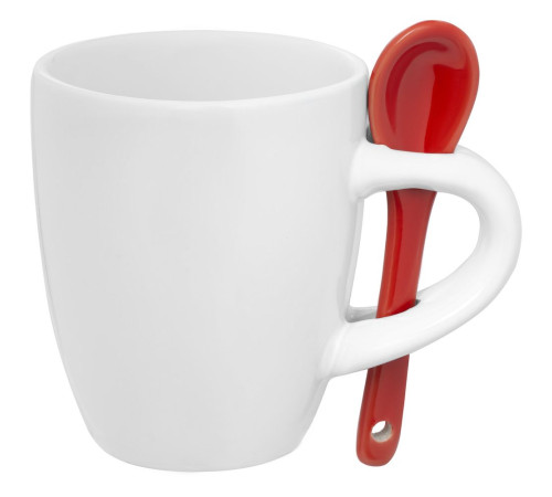 Кофейная кружка Pairy с ложкой, белая с красной