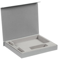 Коробка Doc под блокнот, аккумулятор и ручку, серебристая