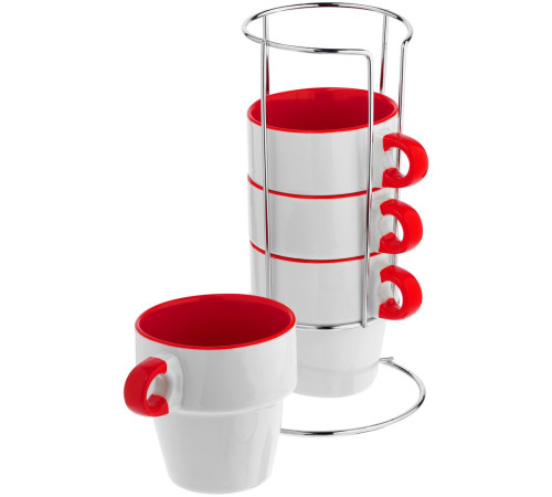 Набор из 4 кружек Inset с подставкой, красный