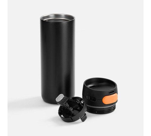 Термостакан X1 с цветной кнопкой, черный с оранжевым