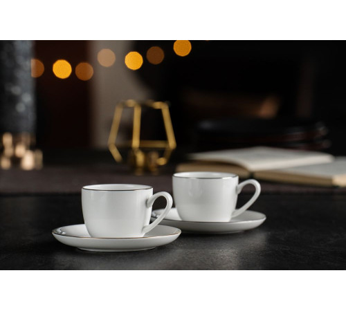 Кофейная пара Select, белая с серебристой отводкой