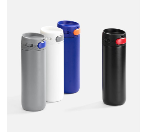 Термостакан X1 с цветной кнопкой, серый с оранжевым