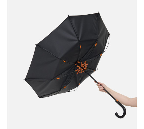 Зонт-трость Hidecolor с цветными спицами, черный с оранжевым