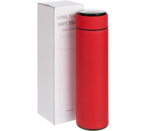 Смарт-бутылка с заменяемой батарейкой Long Therm Soft Touch, красная