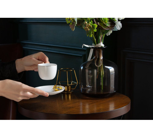 Кофейная пара Select, белая с серебристой отводкой