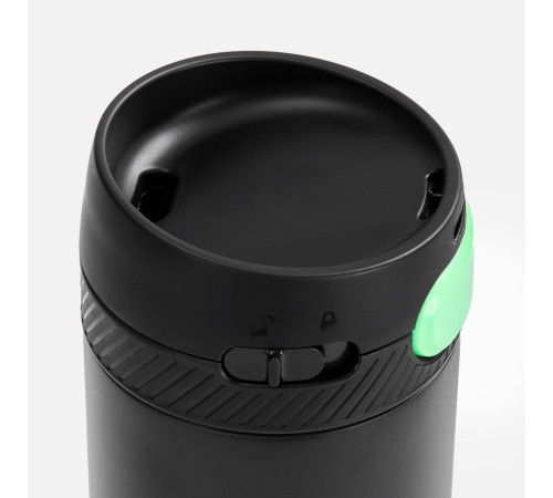 Термостакан X1 с цветной кнопкой, черный с зеленым