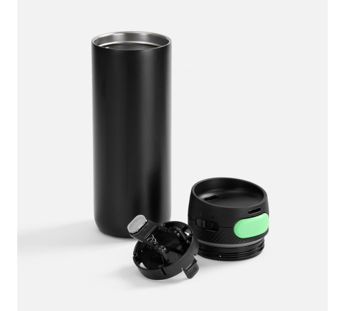 Термостакан X1 с цветной кнопкой, черный с зеленым